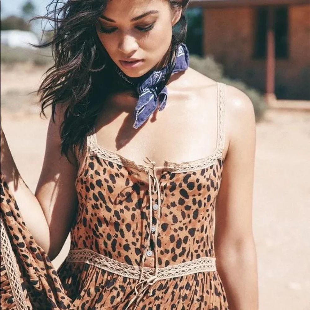 New Boho Saphari Leopard Maxi Sundress Dress - Picture 6 of 12